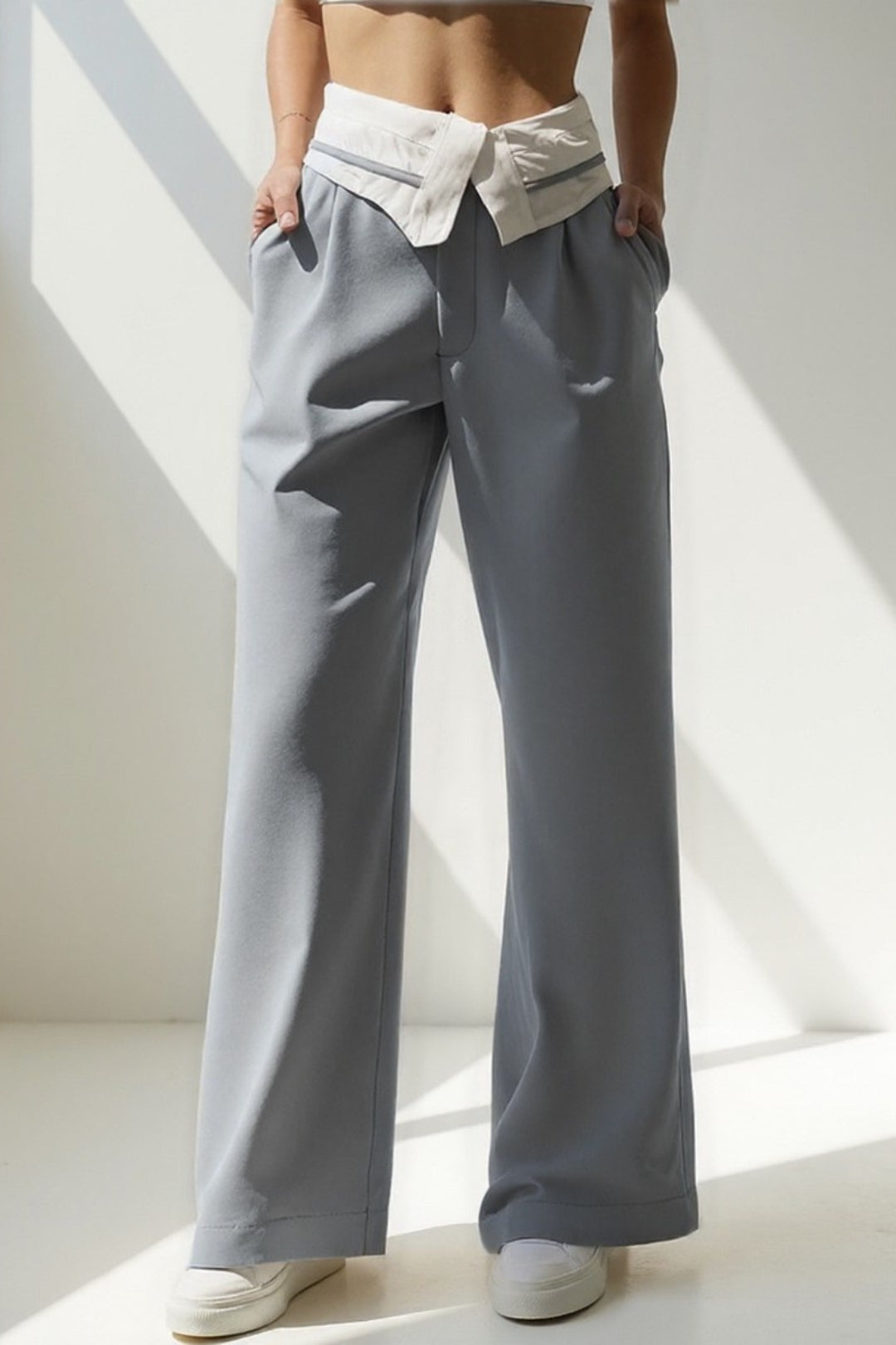Tessa | Wijde broek met taille-detail in overhemdstijl