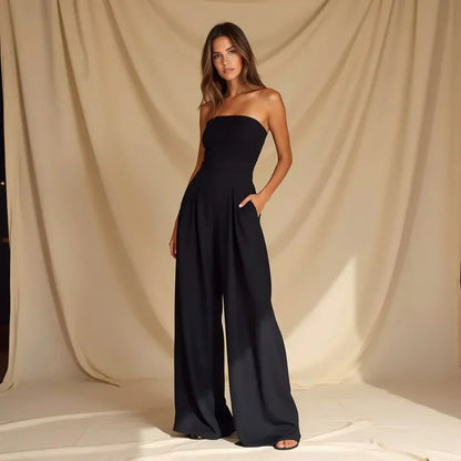 Serelle™ | Strapless jumpsuit met wijde pijpen