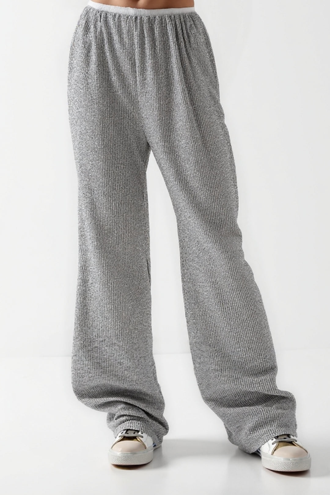 Ava | Grijze ribgebreide broek