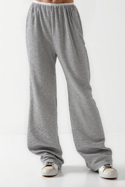 Ava | Grijze ribgebreide broek