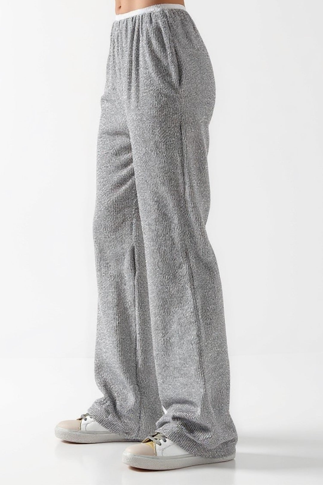 Ava | Grijze ribgebreide broek