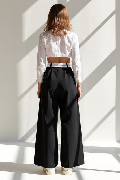 Anna | Zwarte wide-leg broek met hoge taille