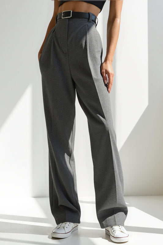 Tess | Broek met wijde pijpen in gemengde stof