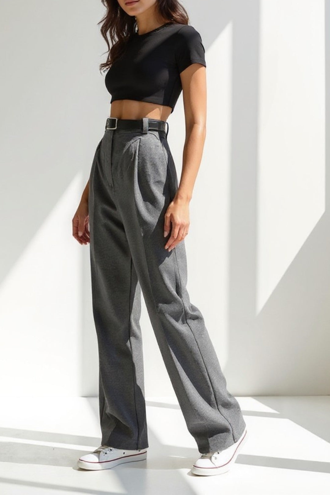 Tess | Broek met wijde pijpen in gemengde stof