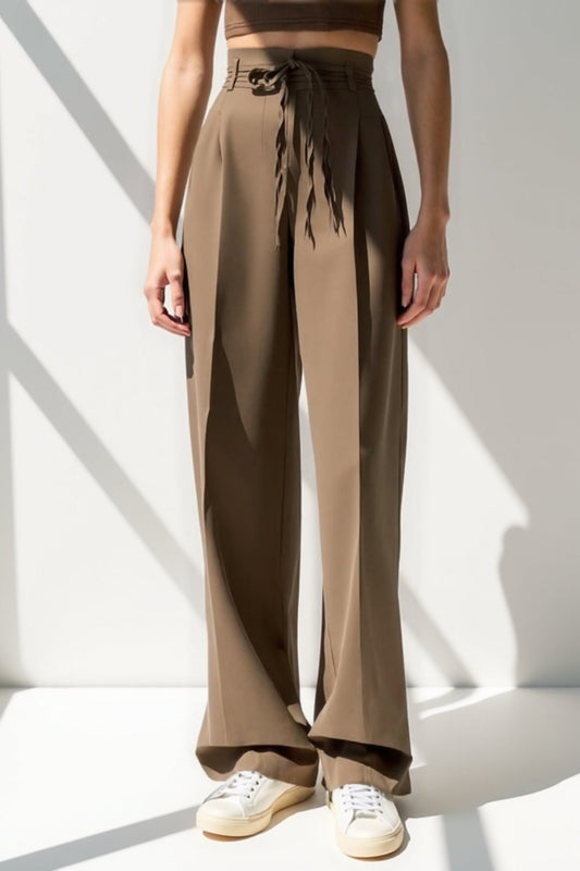 Ina | Broek met hoge taille en gevlochten riem
