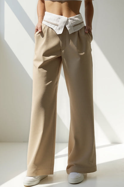 Tessa | Wijde broek met taille-detail in overhemdstijl