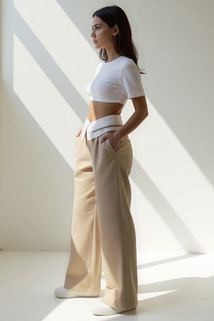Tessa | Wijde broek met taille-detail in overhemdstijl