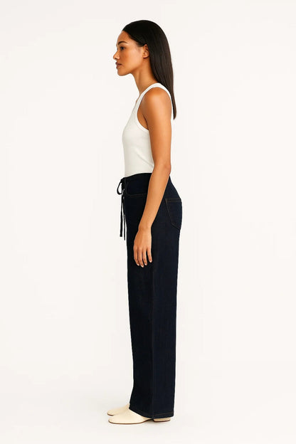 Amara | Denim broek met wijde pijpen en trekkoord