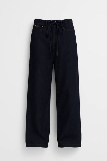 Amara | Denim broek met wijde pijpen en trekkoord