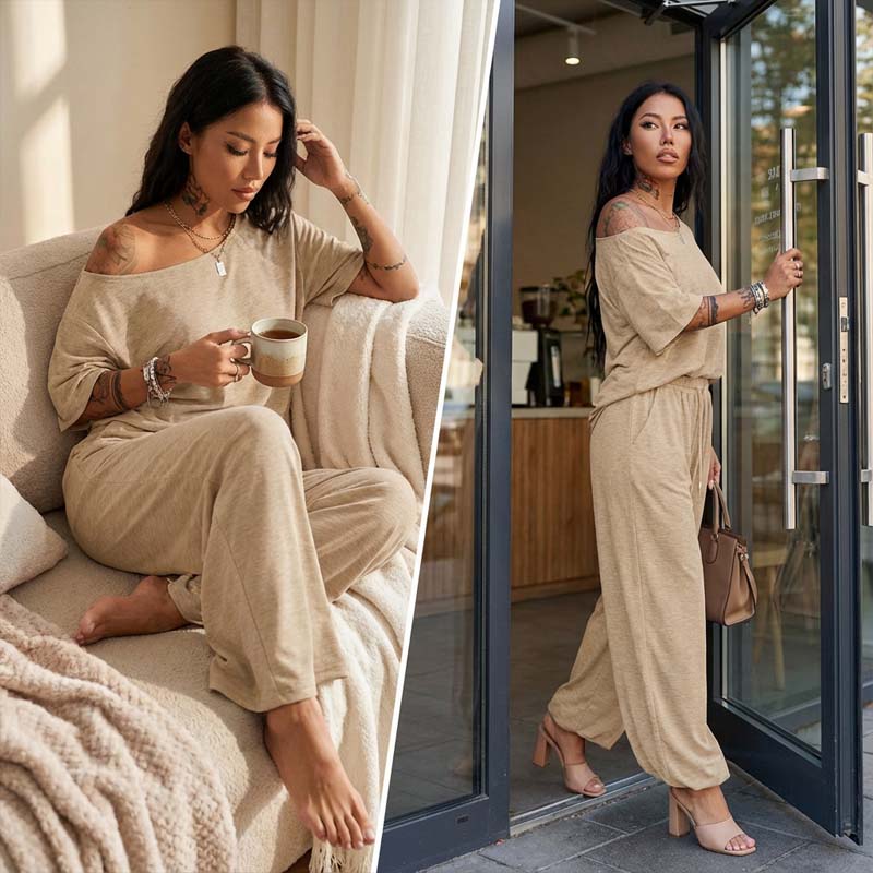 Maéline™ | 2-delige set met off-shoulder top en wijde broek