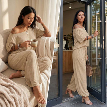Maéline™ | 2-delige set met off-shoulder top en wijde broek