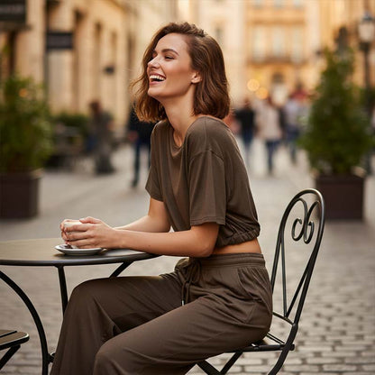 Maéline™ | 2-delige set met off-shoulder top en wijde broek